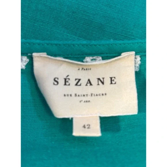 Sezane Antika Green Top Size 42 (US 10), French girl, romantic, embroidered - Picture 5 of 6